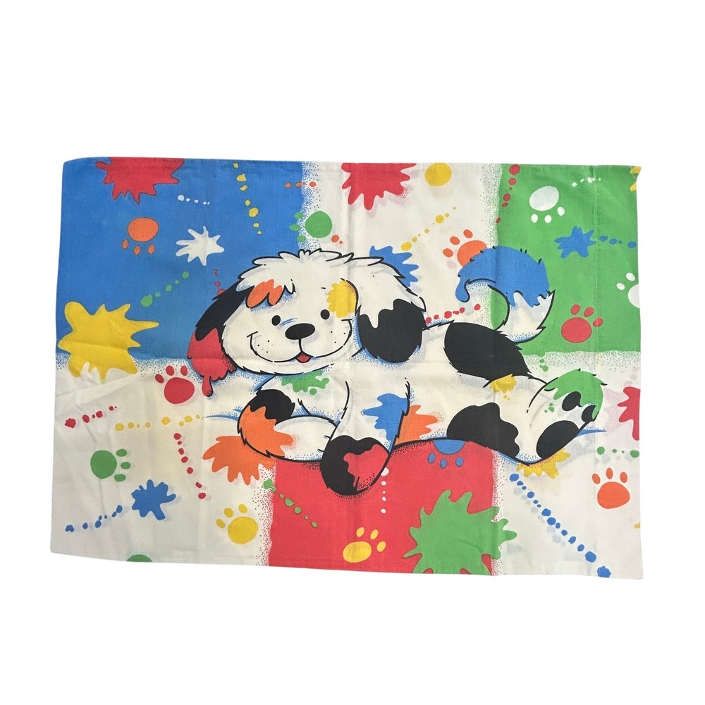 Franco Vintage Puppy Dog Paint Splatter Pillowcase Standard Multi Kidcore‎ 90s